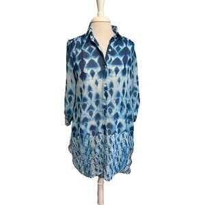 Amita Naithani Blue & White Tie Dye Dress Coverup Pockets Med.